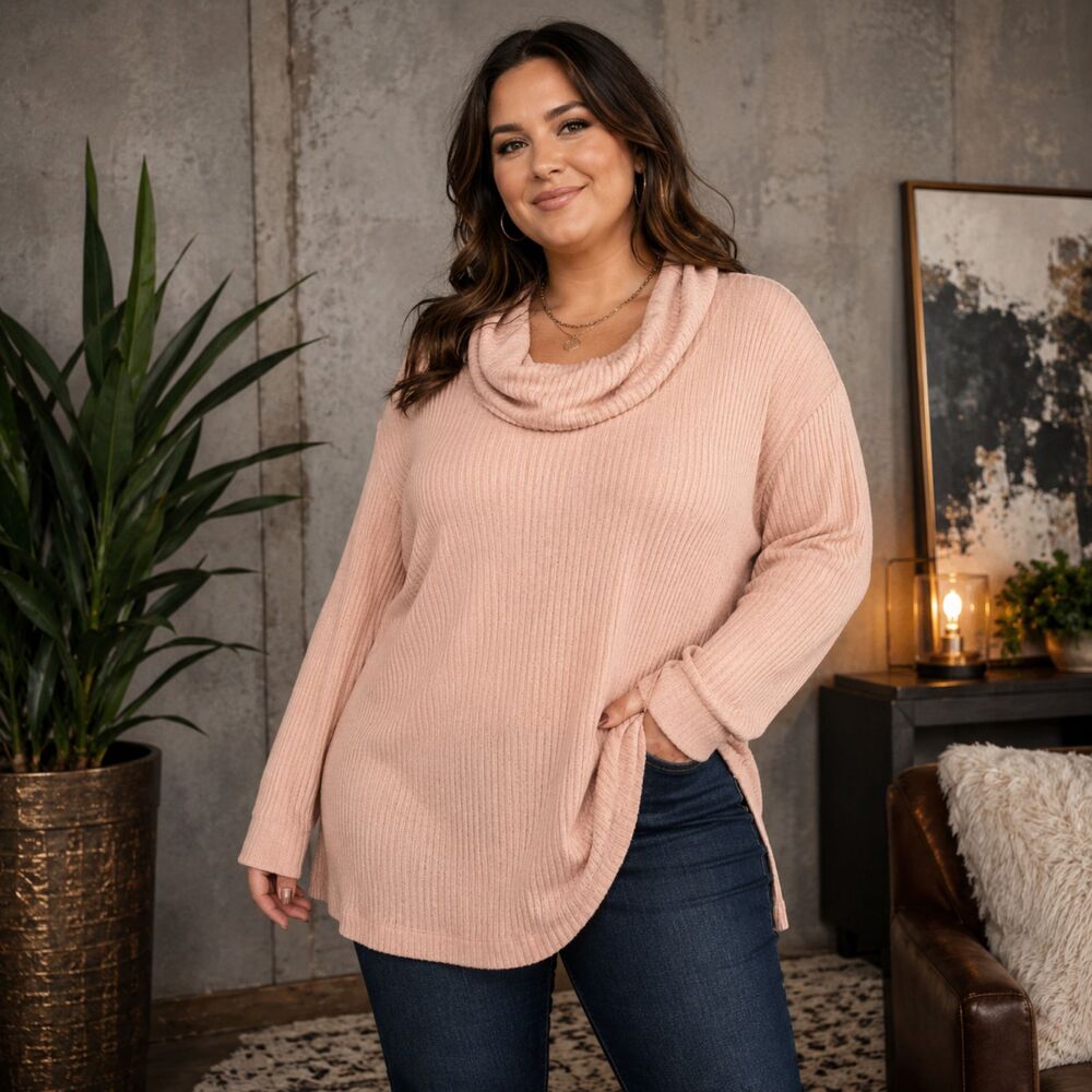 Chico's Zenergy Cozy Cowl Neck Tunic Long Sleeve Top Paris Pink Size 16/18 NWT